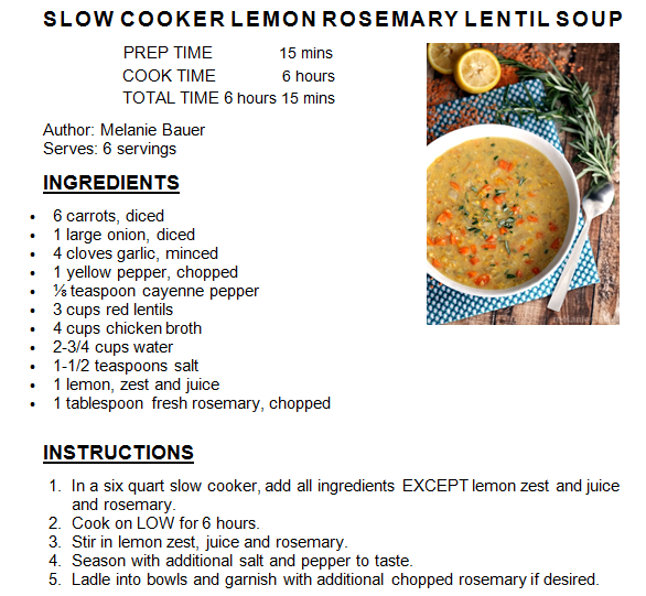 Lemon Rosemary Lentil Soup