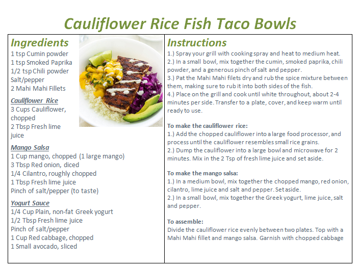 Cauliflower Rice Fish Taco Bowls